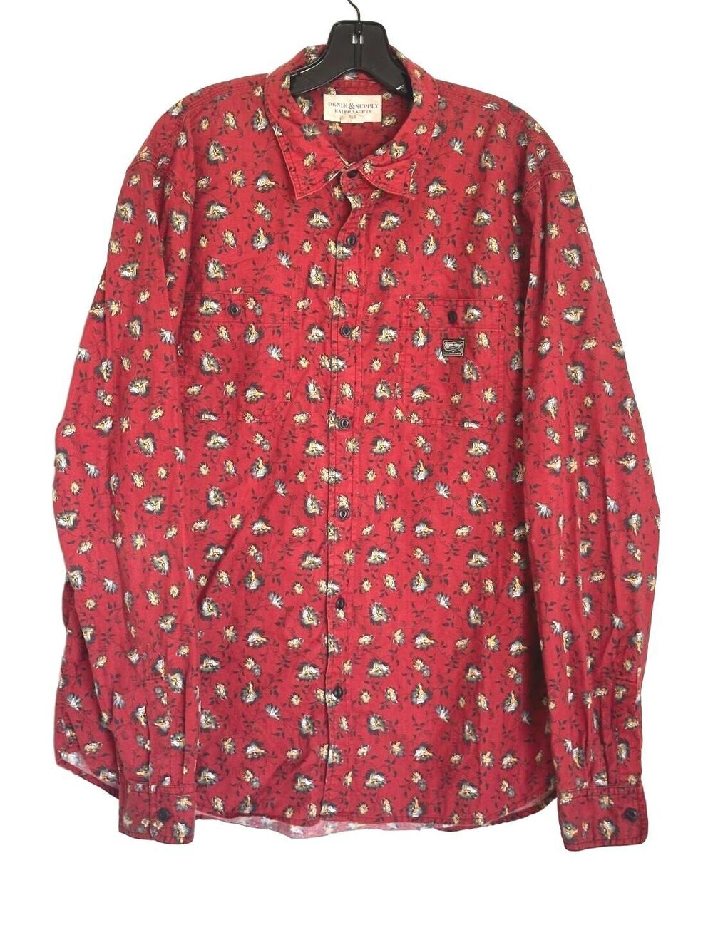 Denim & Supply Ralph Lauren Men’s Red Floral Cotton Button-Up Shirt - XXL